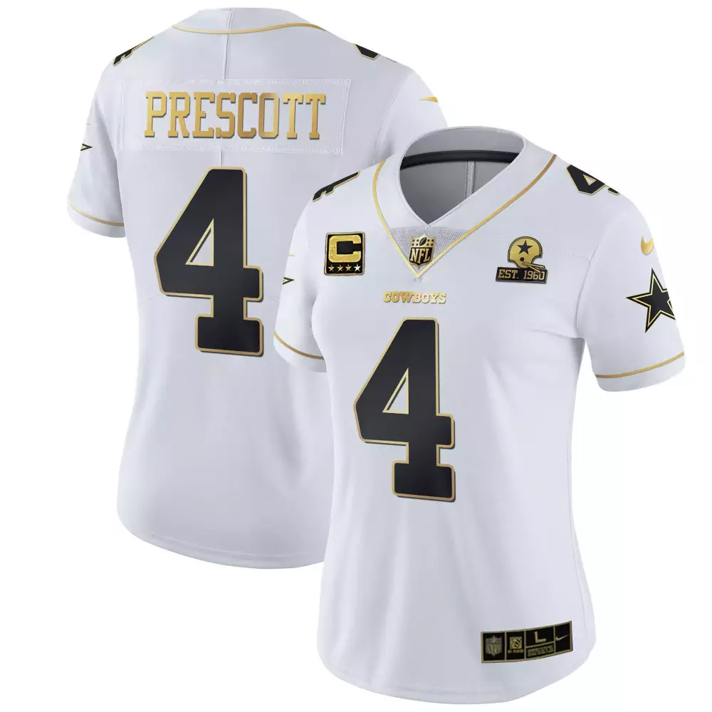 Dak Prescott 4 Cowboys Jersey White 1960 Women Alternate Black Gold All Stitched