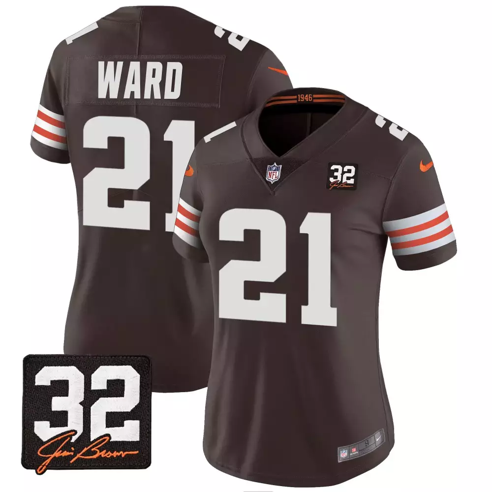 Denzel Ward 21 Cleveland Browns Jersey Brown Men White Orange All Stitched