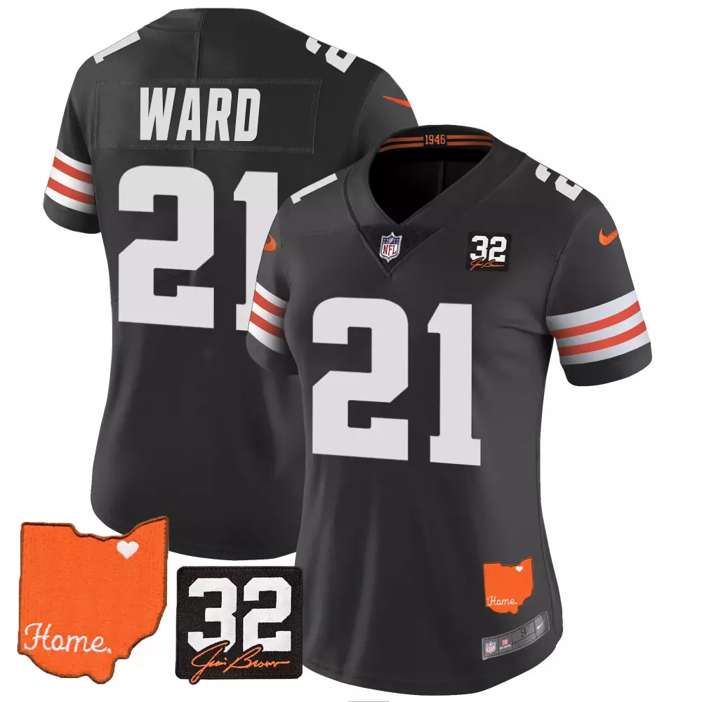 Denzel Ward 21 Cleveland Browns Jersey Black Home Men Authentic Orange White All