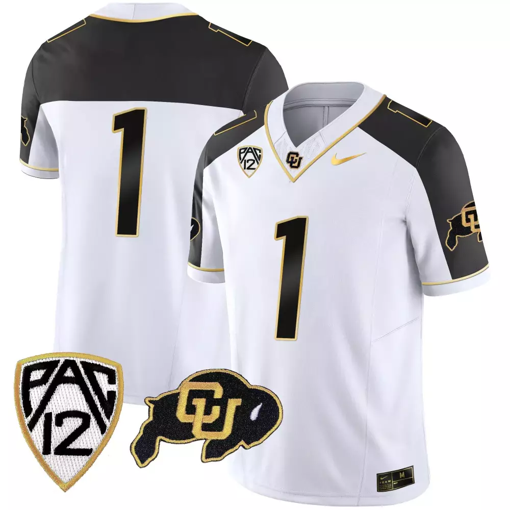 Custom Colorado Buffaloes 1 Jersey White Men Black Gold Vapor Limited All Stitched