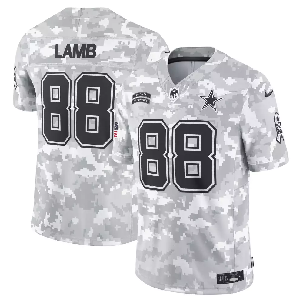 Ceedee Lamb 88 Dallas Cowboys Jersey White Salute To Service American Flag Men Camouflage