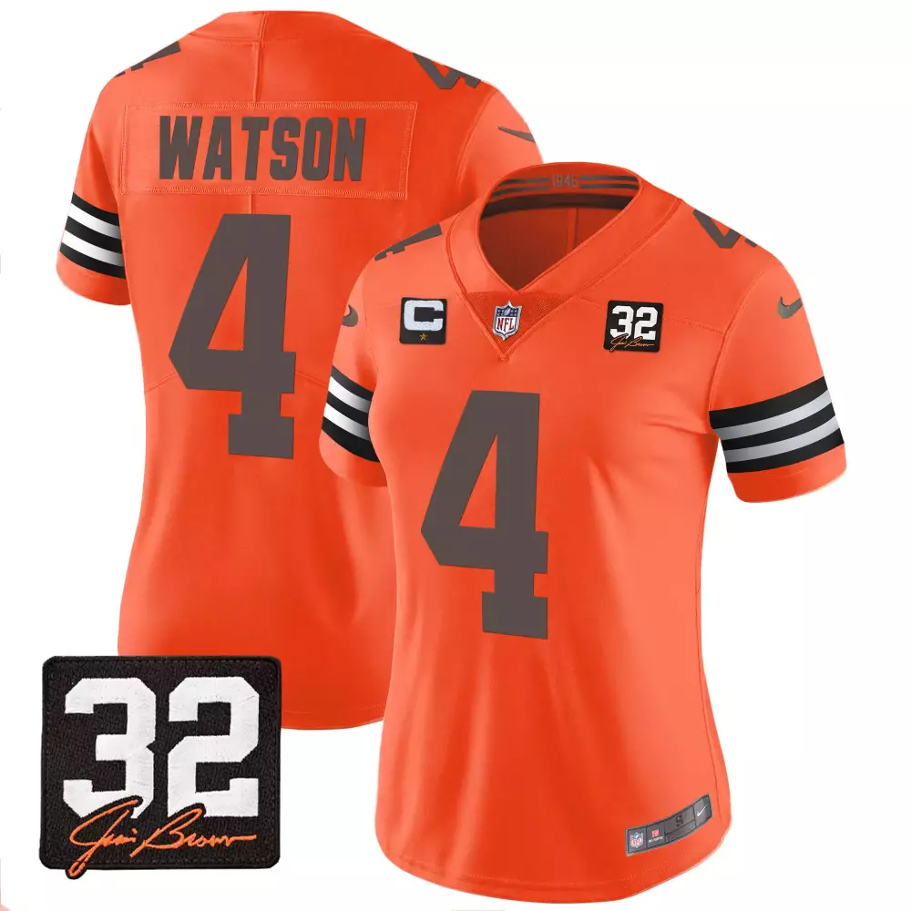 Deshaun Watson 4 Cleveland Browns Jersey Orange Captain's 'c' Women Standard Brown