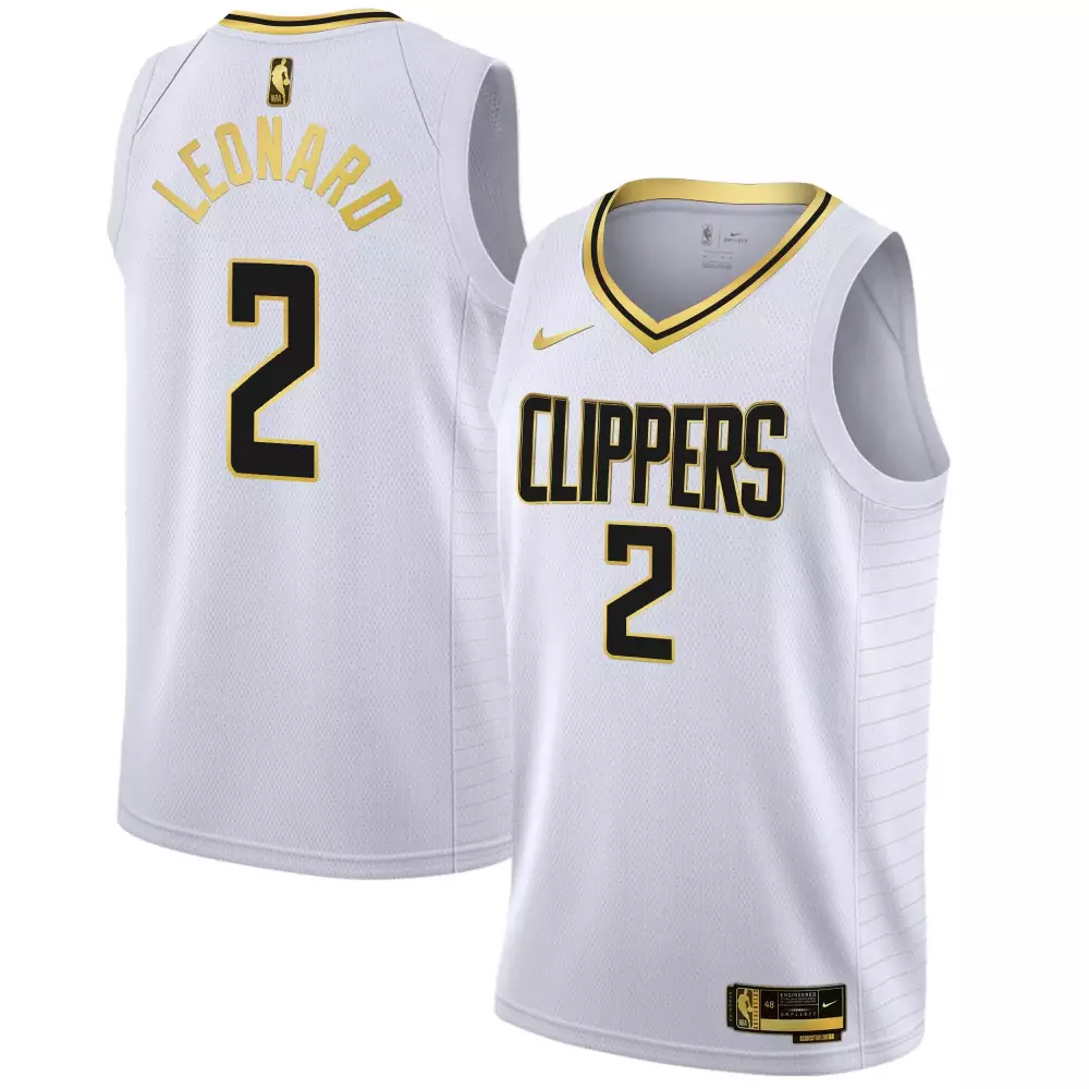 Kawhi Leonard 2 Clippers Jersey White Men Standard Black Gold Swingman All Stitched