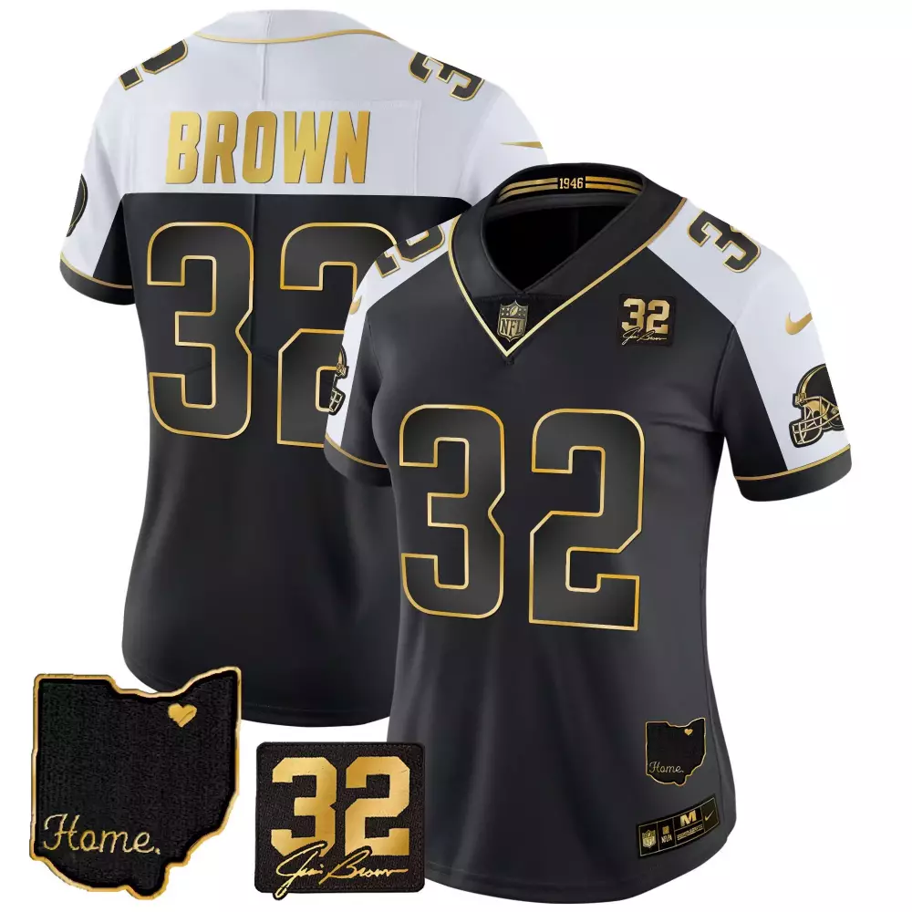 Jim Brown 32 Cleveland Browns Jersey Black Joe Legacy Women NFL Alternate Split Design