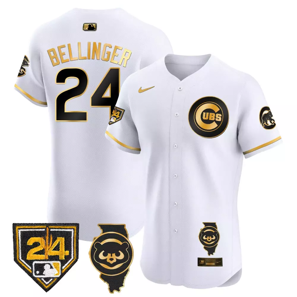 Cody Bellinger 24 Cubs Jersey White City Connect Number Men Split Design Black Gold