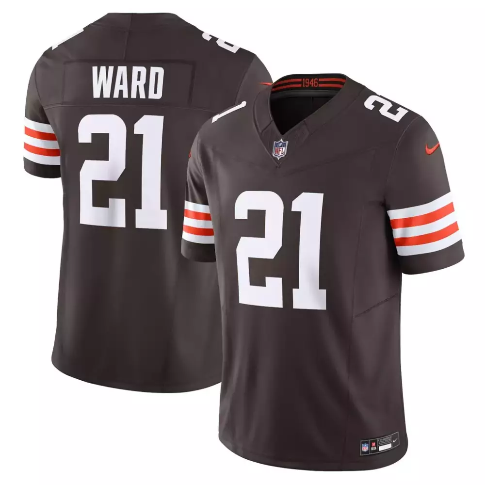 Denzel Ward 21 Cleveland Browns Jersey Brown Men Orange White Vapor Limited