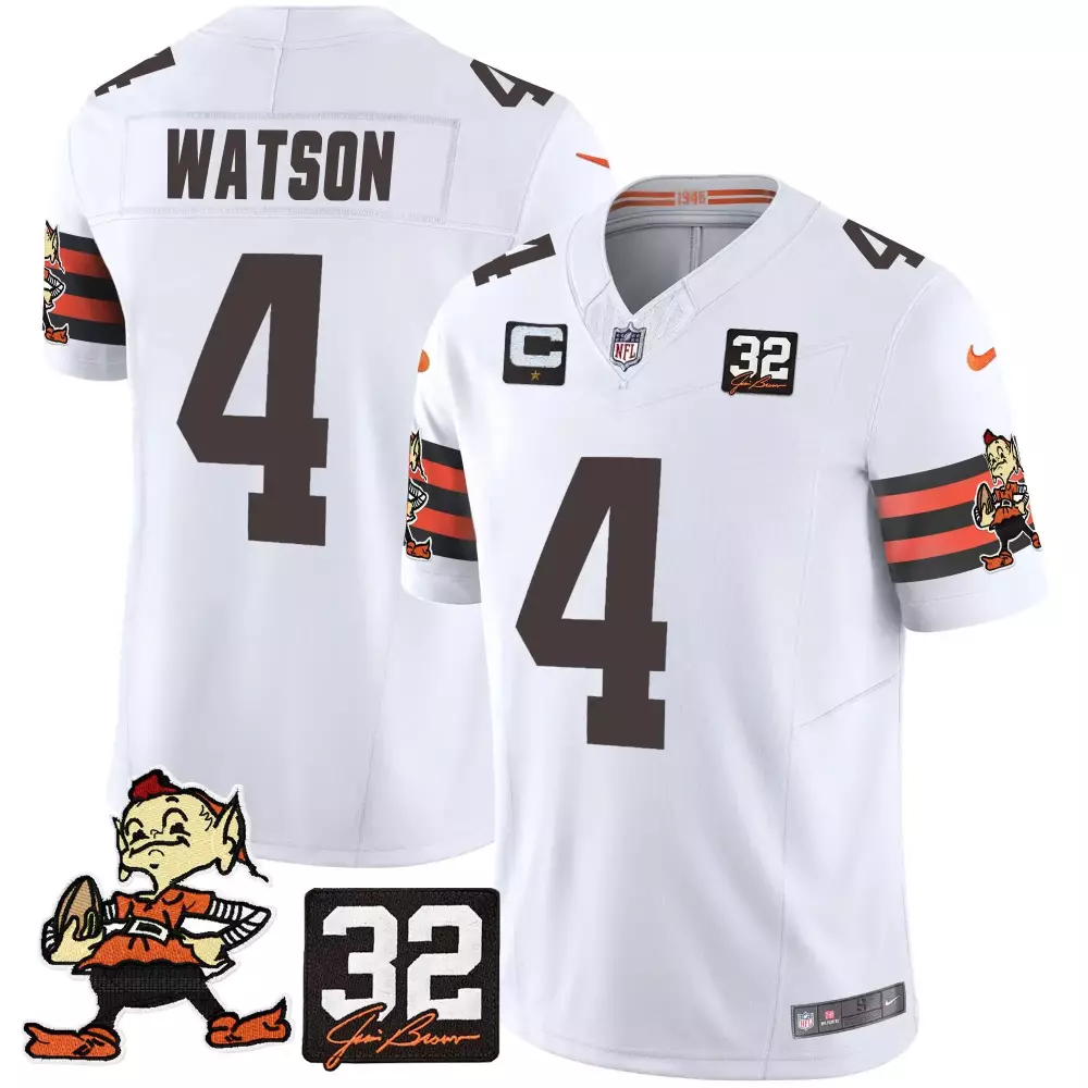 Deshaun Watson 4 Browns Jersey White Jim Brown Legacy Men NFL Orange Vapor Limited