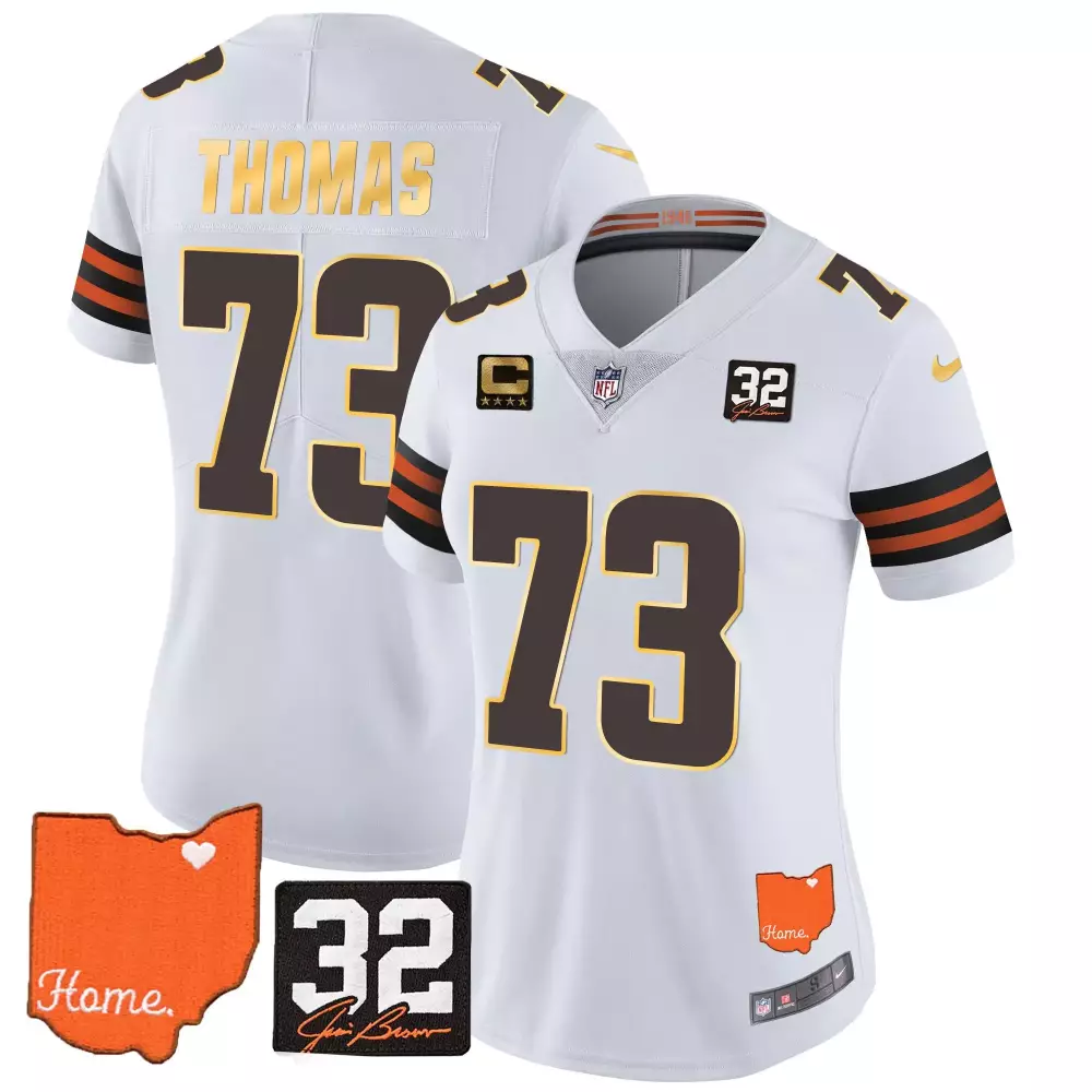 Joe Thomas 73 Cleveland Browns Jersey White Home Men Game Alternate Brown Orange