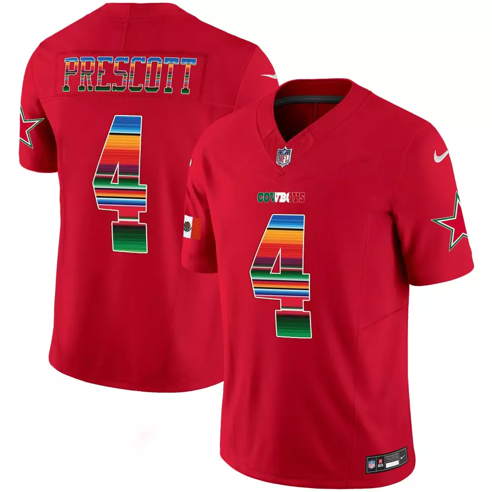Dak Prescott 4 Cowboys Jersey Red Nacho Uniform Mexico Flag Men Alternate Split Design