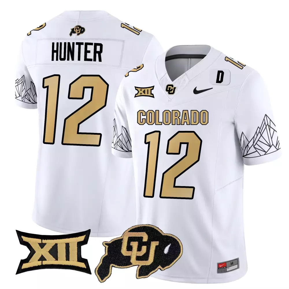 Hunter Buffaloes 12 Jersey White Colorado Big Cu Buffalo Men Gold Black Vapor Limited