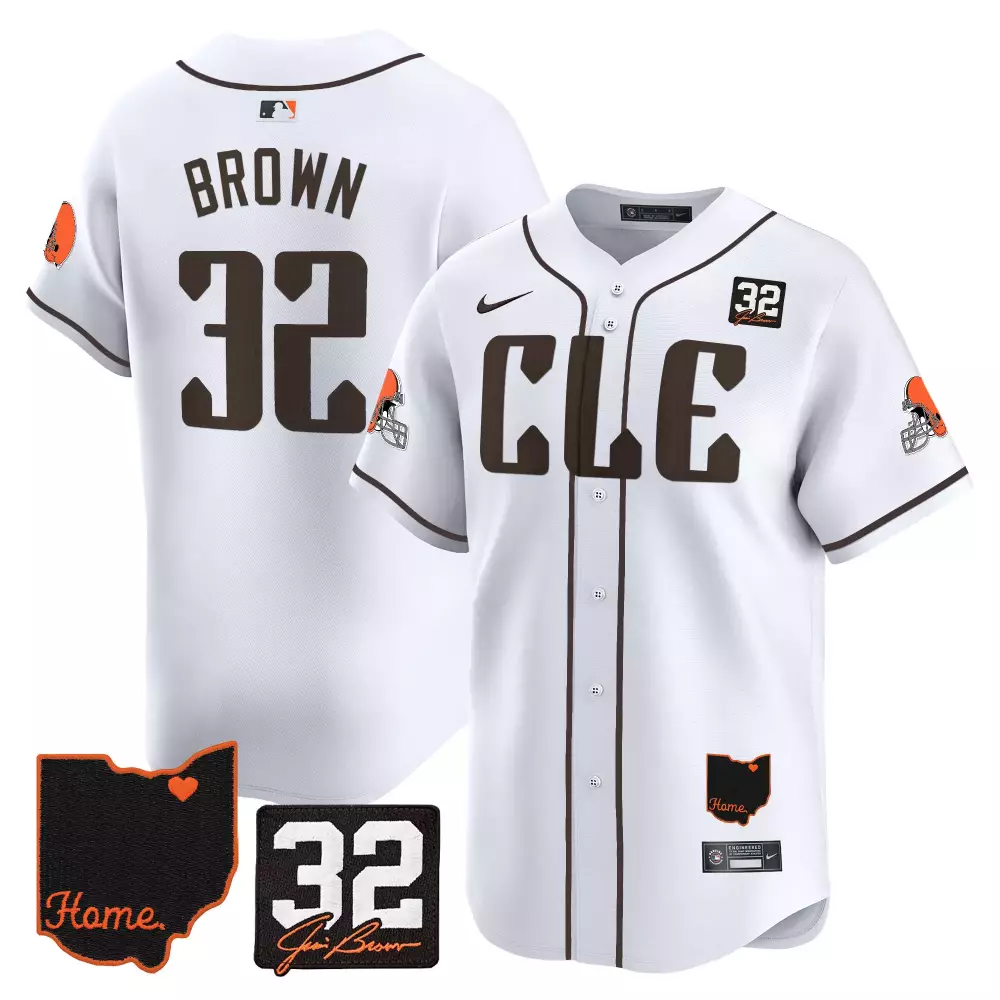 Jim Brown 32 Cleveland Browns Jersey White City Connect Helmet Ohio Shape Heart Men