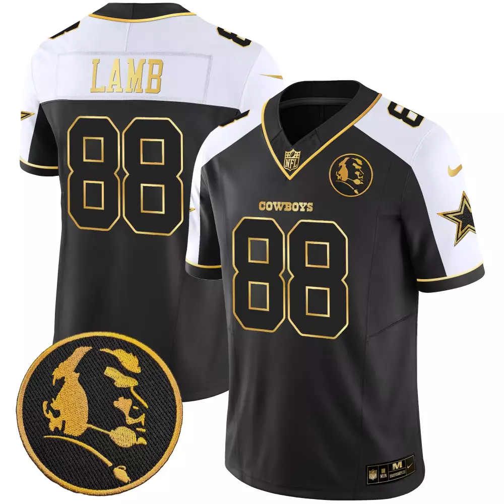 Ceedee Lamb 88 Cowboys Jersey Black Salute To Service Star Men White Gold Alternate