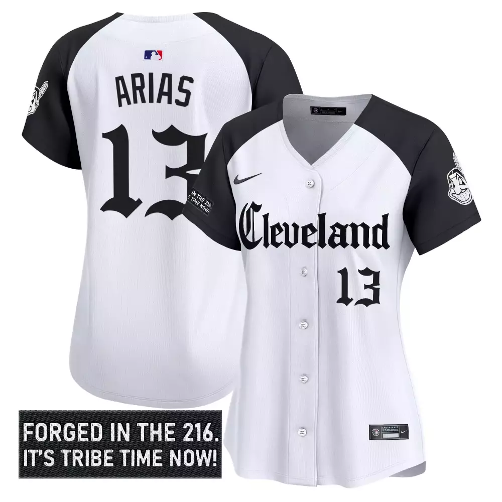 Arias Indians 13 Jersey White City Connect Cleveland Guardians Split Design Black