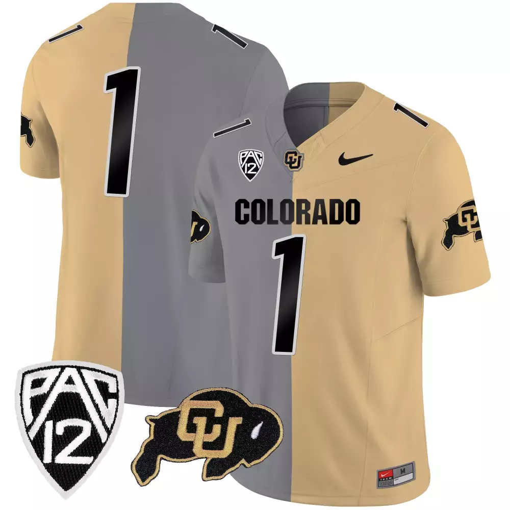 Custom Colorado Buffaloes 1 Jersey Gold Split Design Gray Black Vapor Limited v2