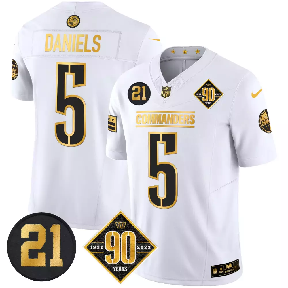 Jayden Daniels 5 Commanders Jersey White 90th Anniversary 90 Years 1932-2022 Men