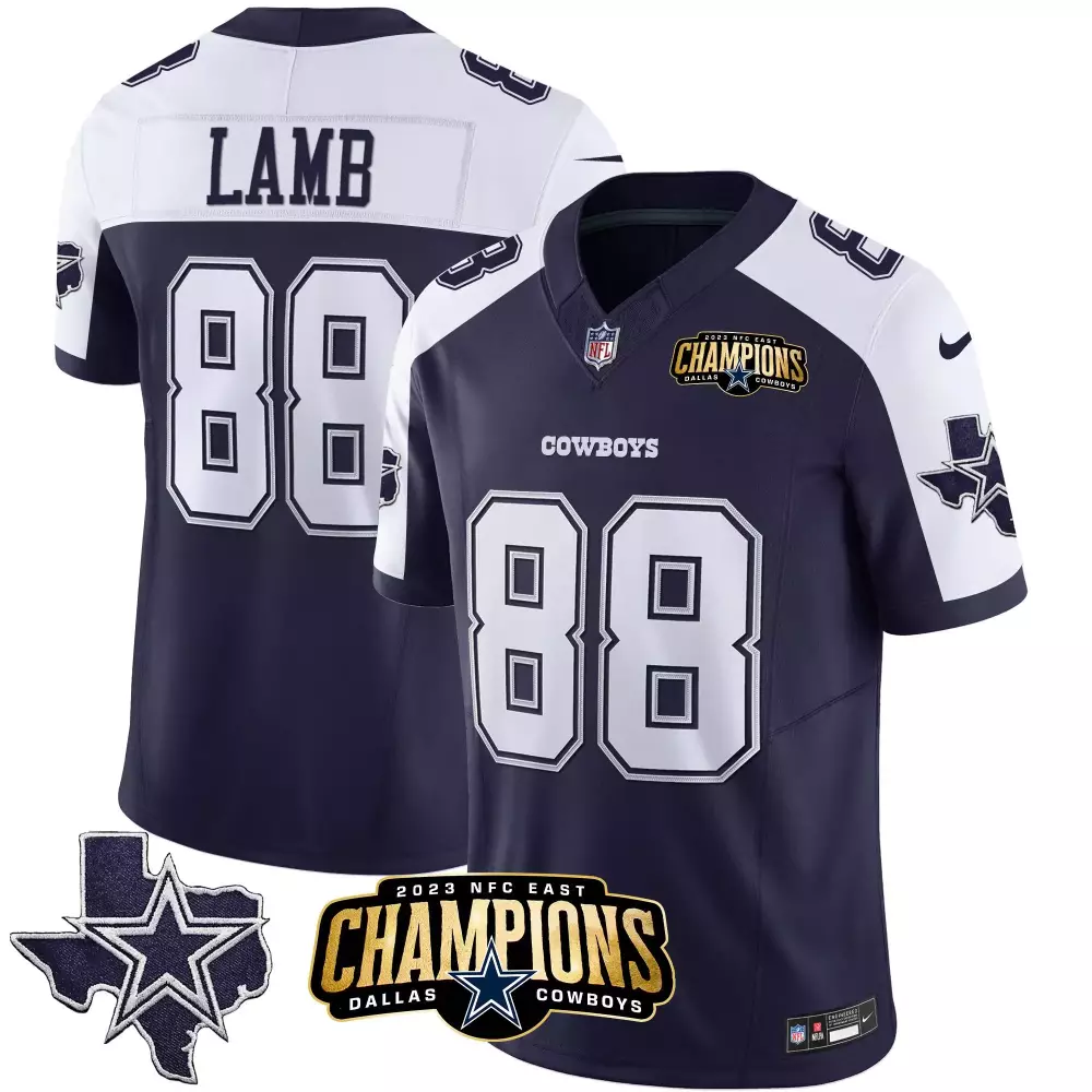 Ceedee Lamb 88 Cowboys Jersey Navy Blue 2023 NFC East Champions Men Standard White