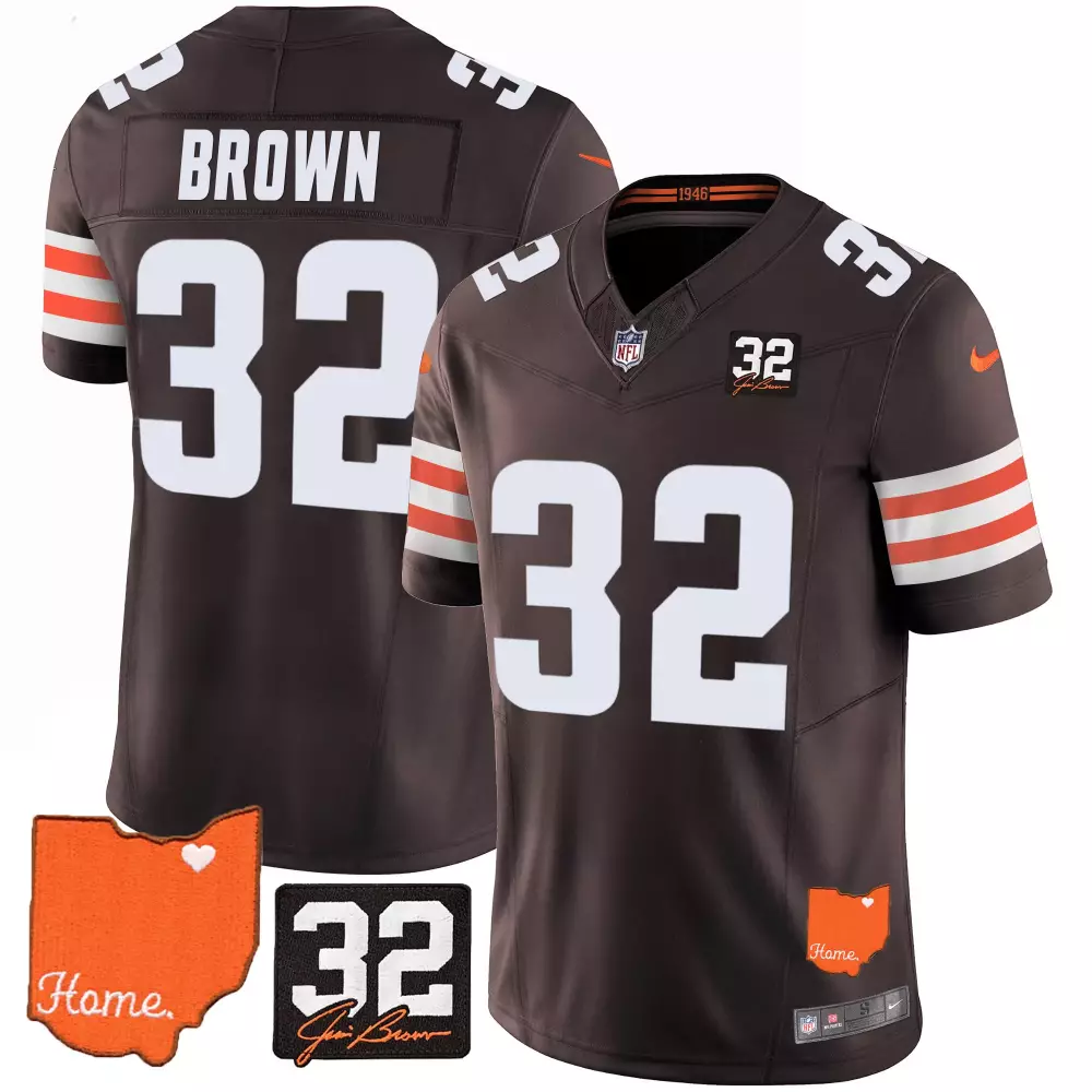 Brown 32 Cleveland Browns Jersey Jim Legacy Ohio Shape Heart "home." Men Orange White