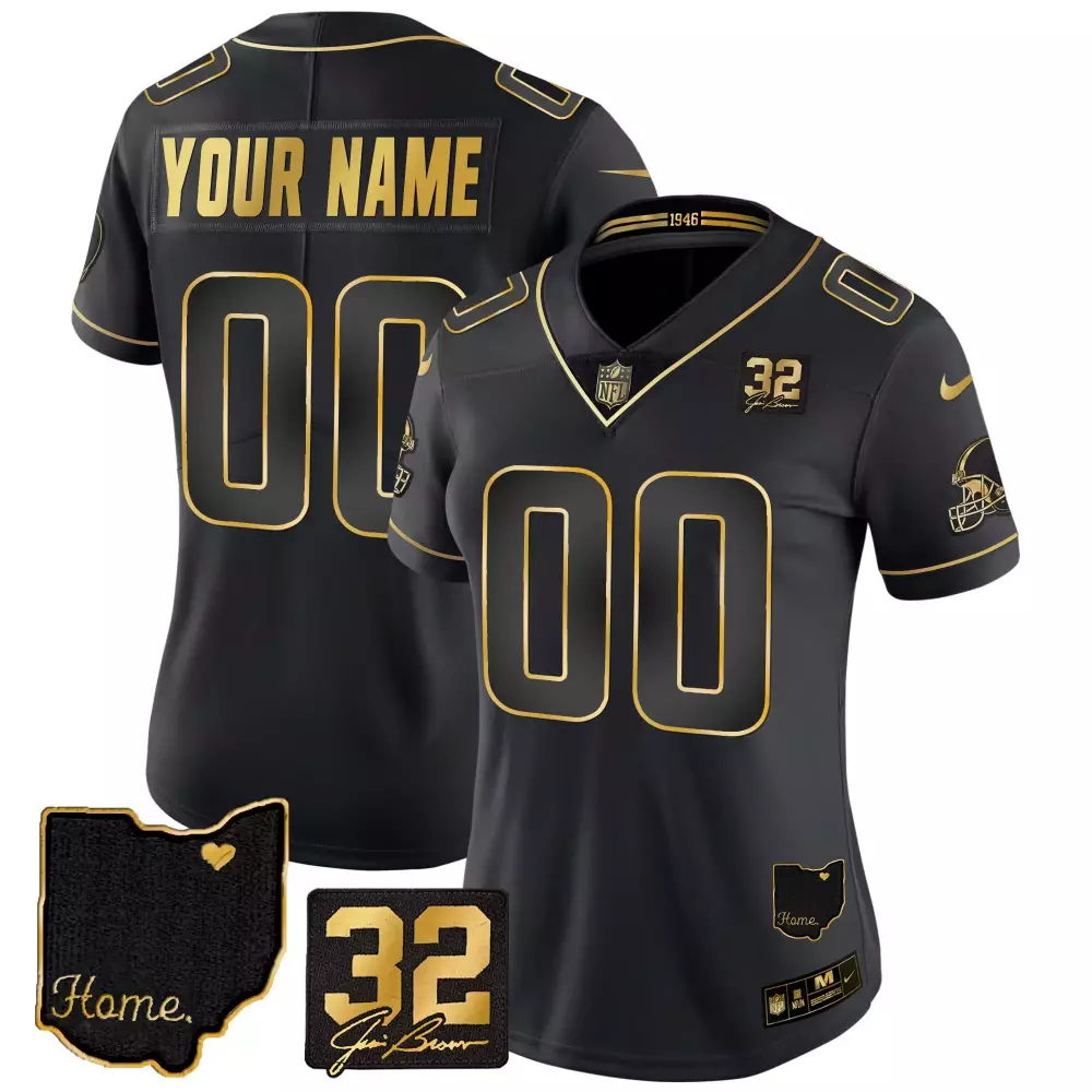Custom Cleveland Browns Jersey Black Throwback Joe Brown 32 Ohio State 2023 Women