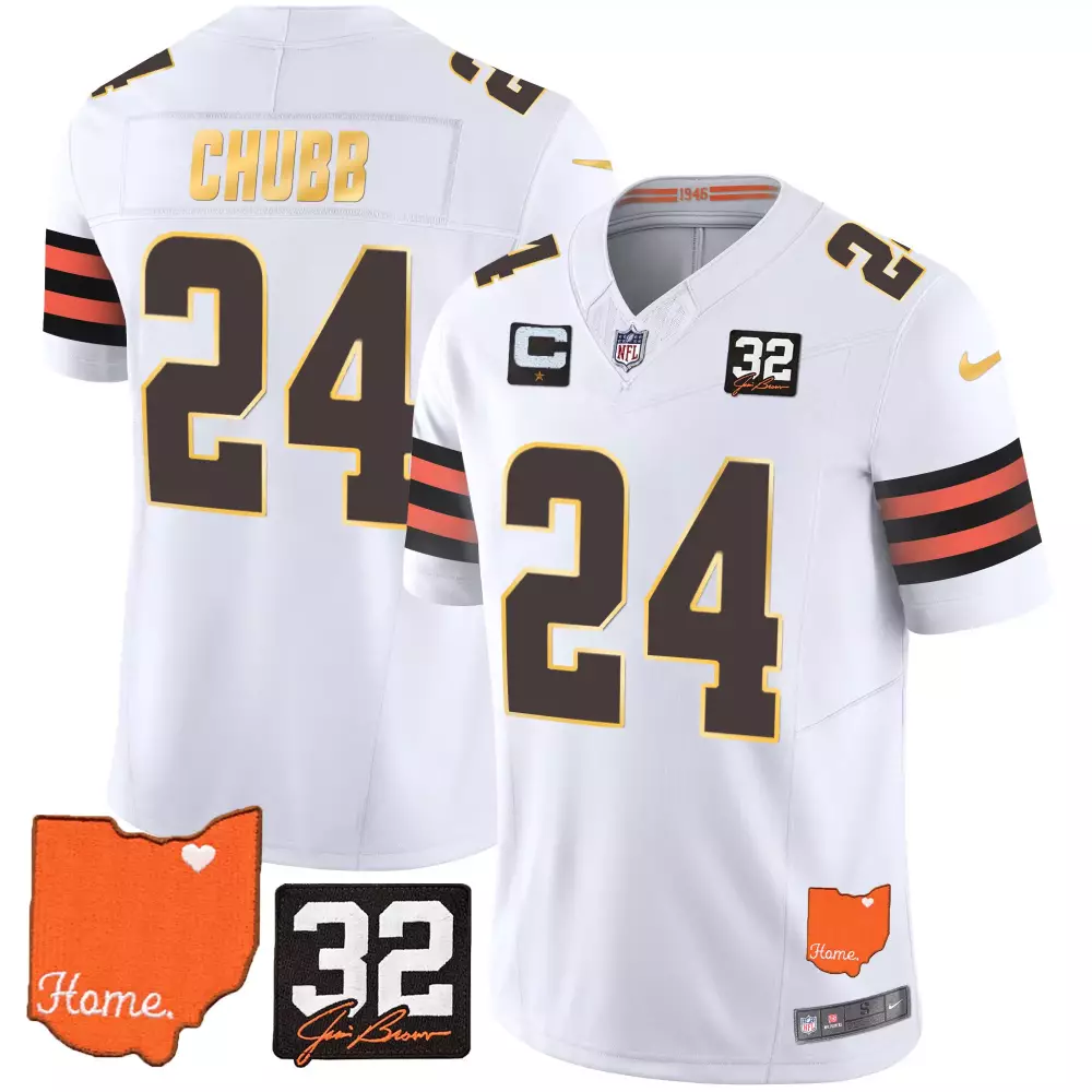 Nick Chubb 24 Cleveland Browns Jersey White 1946 Ohio Jim Brown 32 2021 Men Throwback