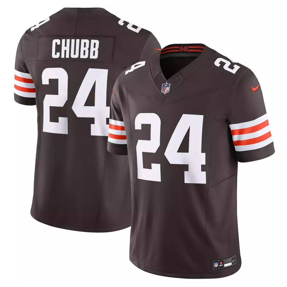 Nick Chubb 24 Cleveland Browns Jersey Brown Men White Orange All Stitched