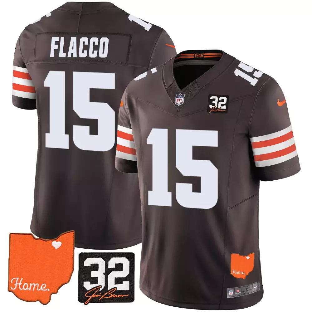Joe Flacco 15 Cleveland Browns Jersey Brown Ohio Home Jim 32 Men Orange White All