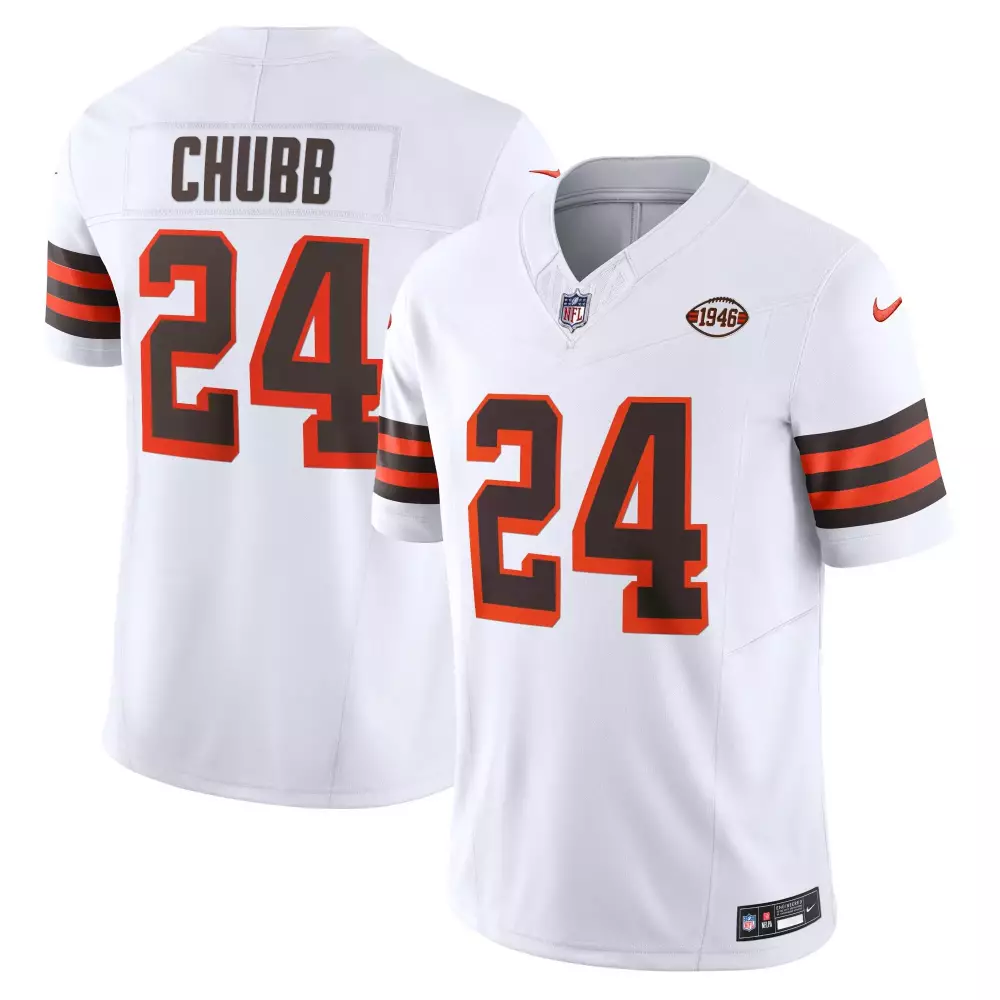 Nick Chubb 24 Cleveland Browns Jersey White Men Alternate Brown Orange All Stitched