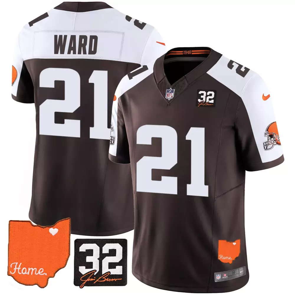Denzel Ward 21 Cleveland Browns Jersey Brown 1946 Ohio Home Men Standard White Orange