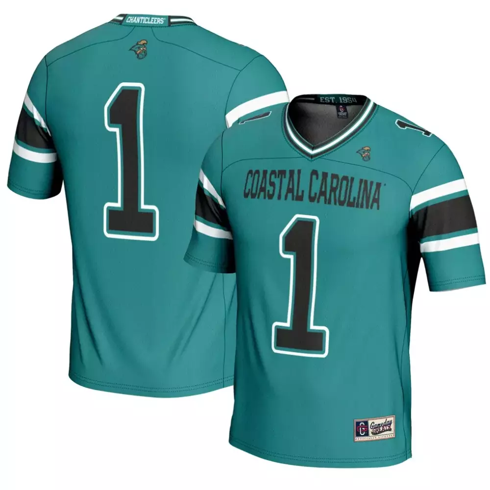 Coastal Chanticleers 1 Jersey Teal Carolina Men Black White Gameday