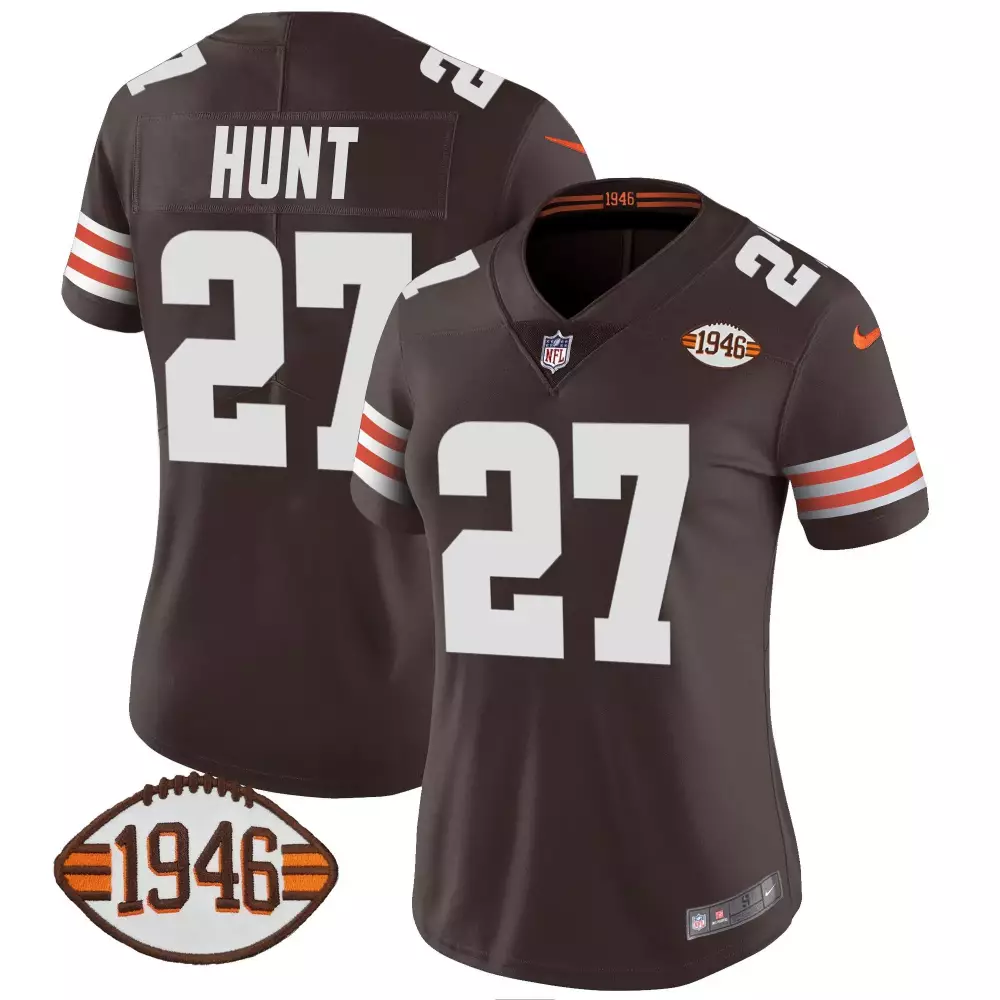 Kareem Hunt 27 Cleveland Browns Jersey Brown 1946 Men Orange White Anniversary All