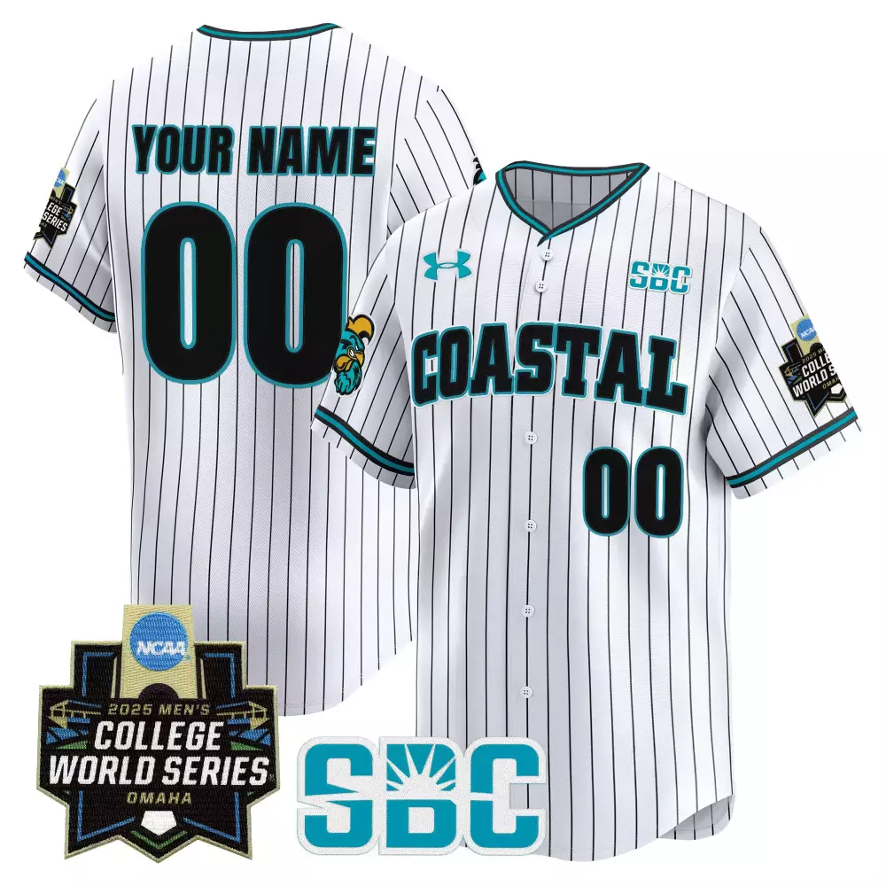 Custom Coastal Jersey White College World Series Sbc 2025 Men Black Teal