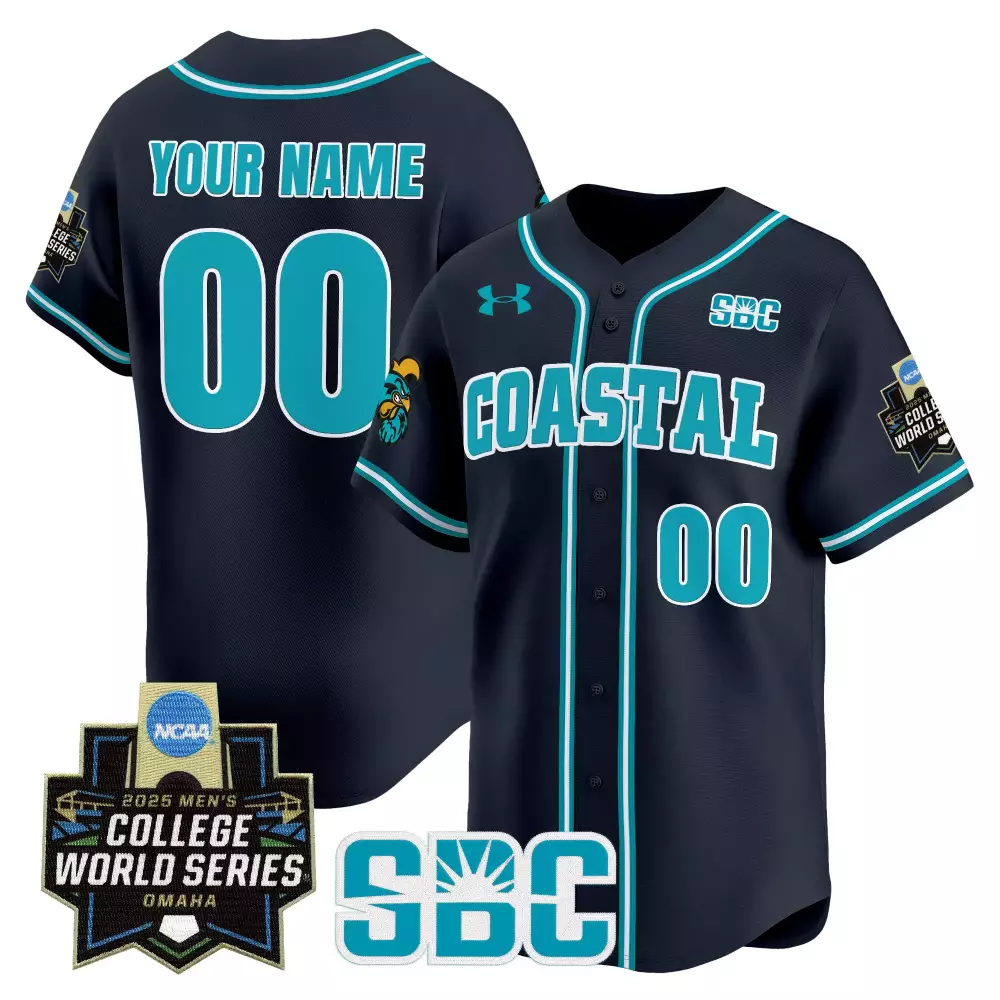Custom Coastal Jersey Navy College World Series 2025 Men Teal White