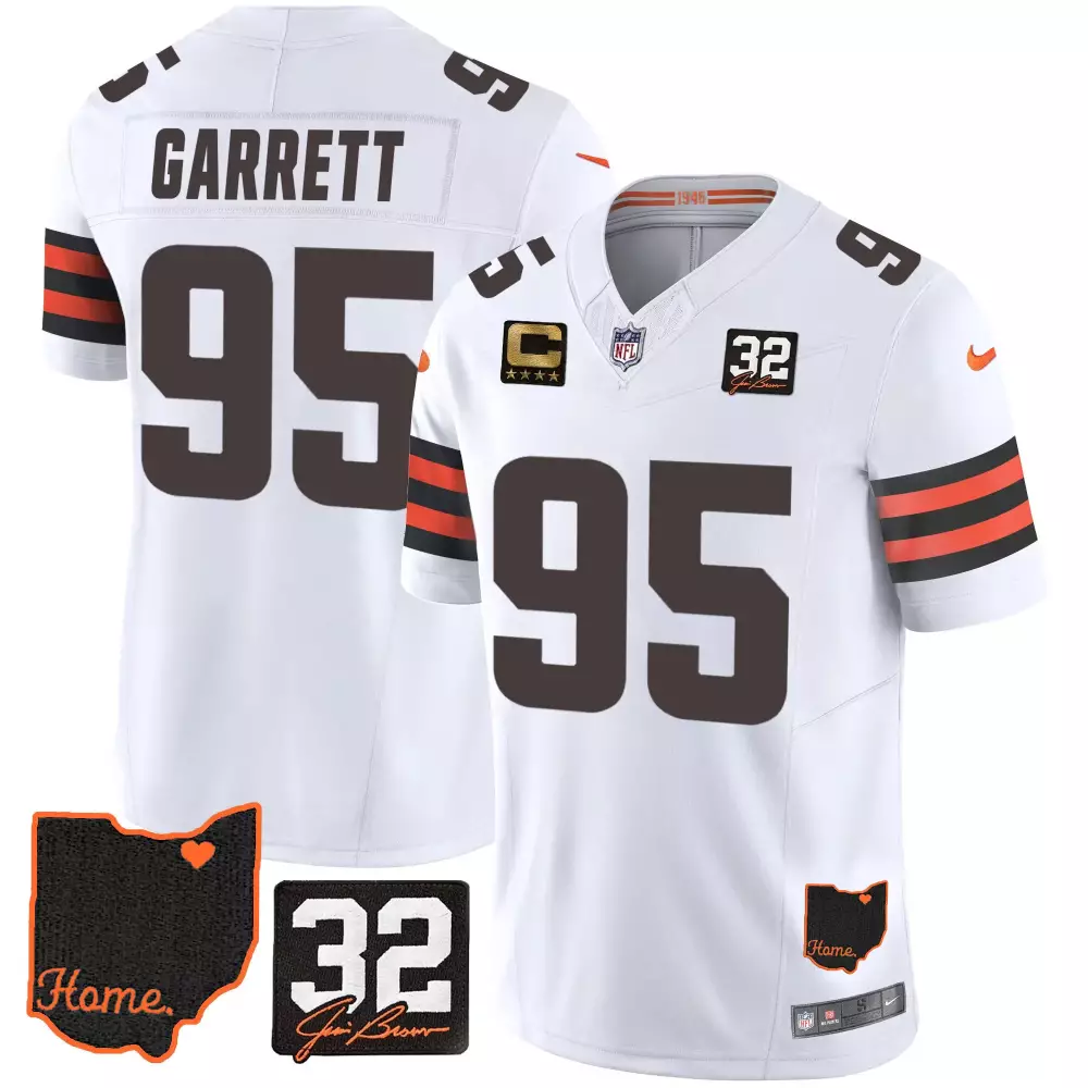 Myles Garrett 95 Cleveland Browns Jersey White Ohio Map Heart 32 Brown Men Alternate