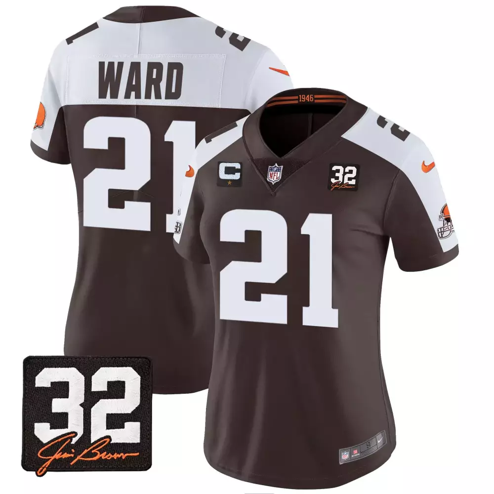 Denzel Ward 21 Cleveland Browns Jersey Brown Captains Team Women Nike Vapor Limited