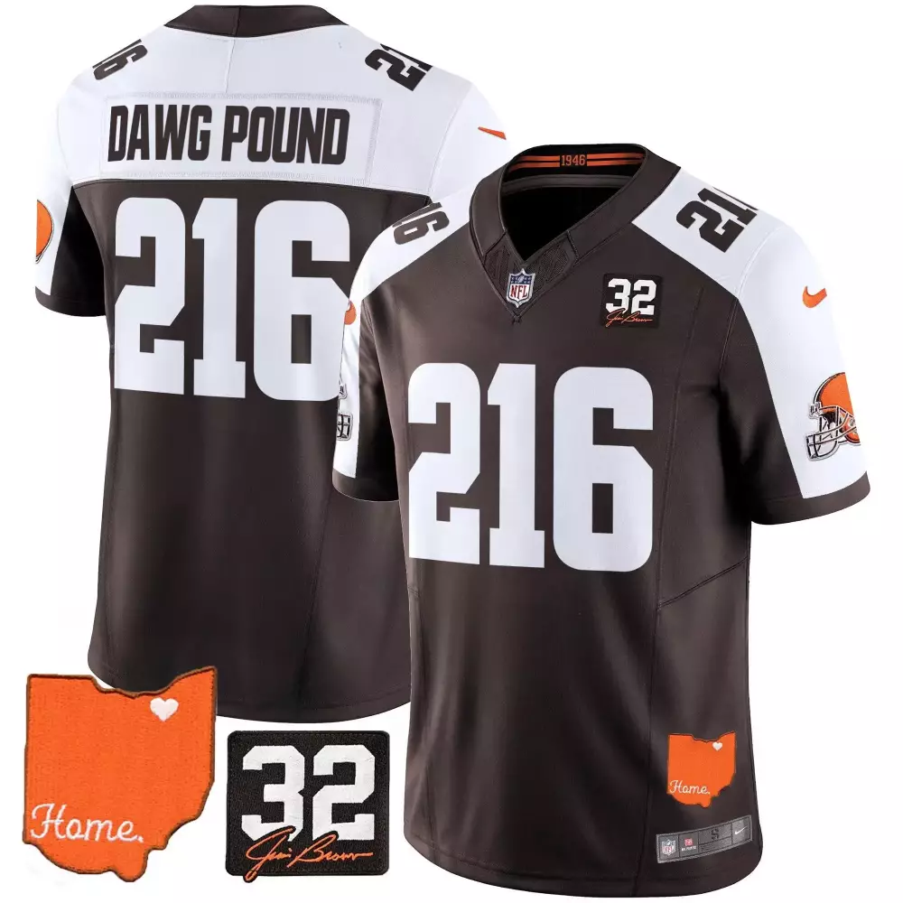 Dawg Pound Cleveland Browns Jersey Brown Anniversary Ohio Home Jim 32 Men White Orange