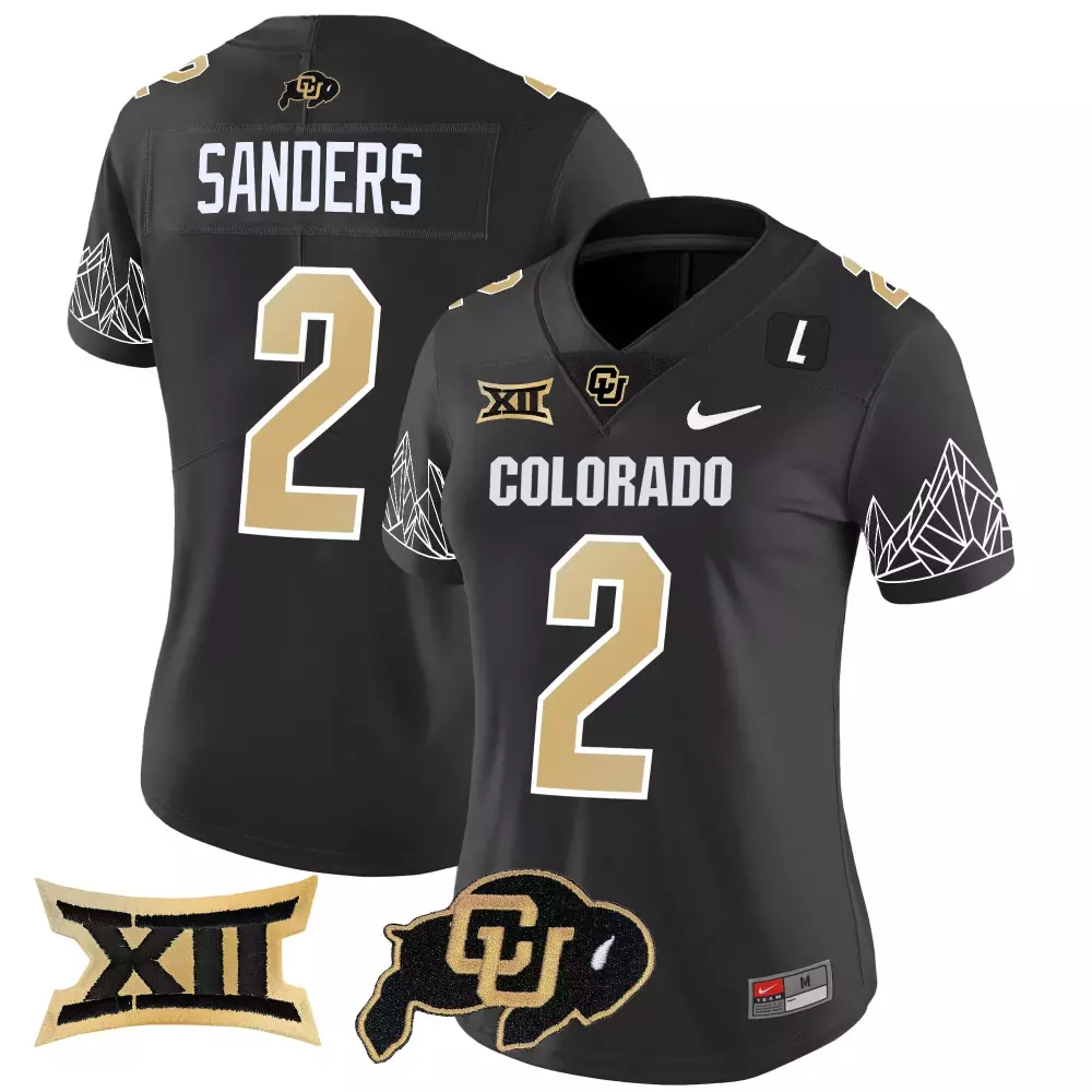 Sanders Buffaloes 2 Jersey Black Colorado Big Women Gold Stitched Vapor