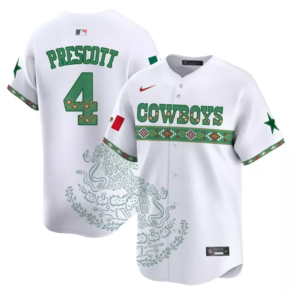 Dak Prescott 4 Cowboys Jersey White Mexico Series Men Custom Design Green Red Brown