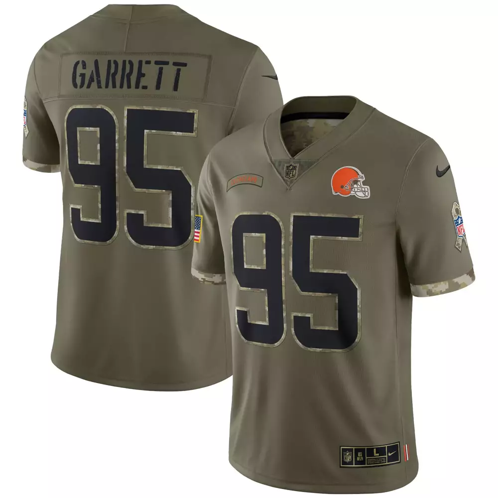 Myles Garrett 95 Cleveland Browns Jersey Olive Drab Salute To Service American Flag