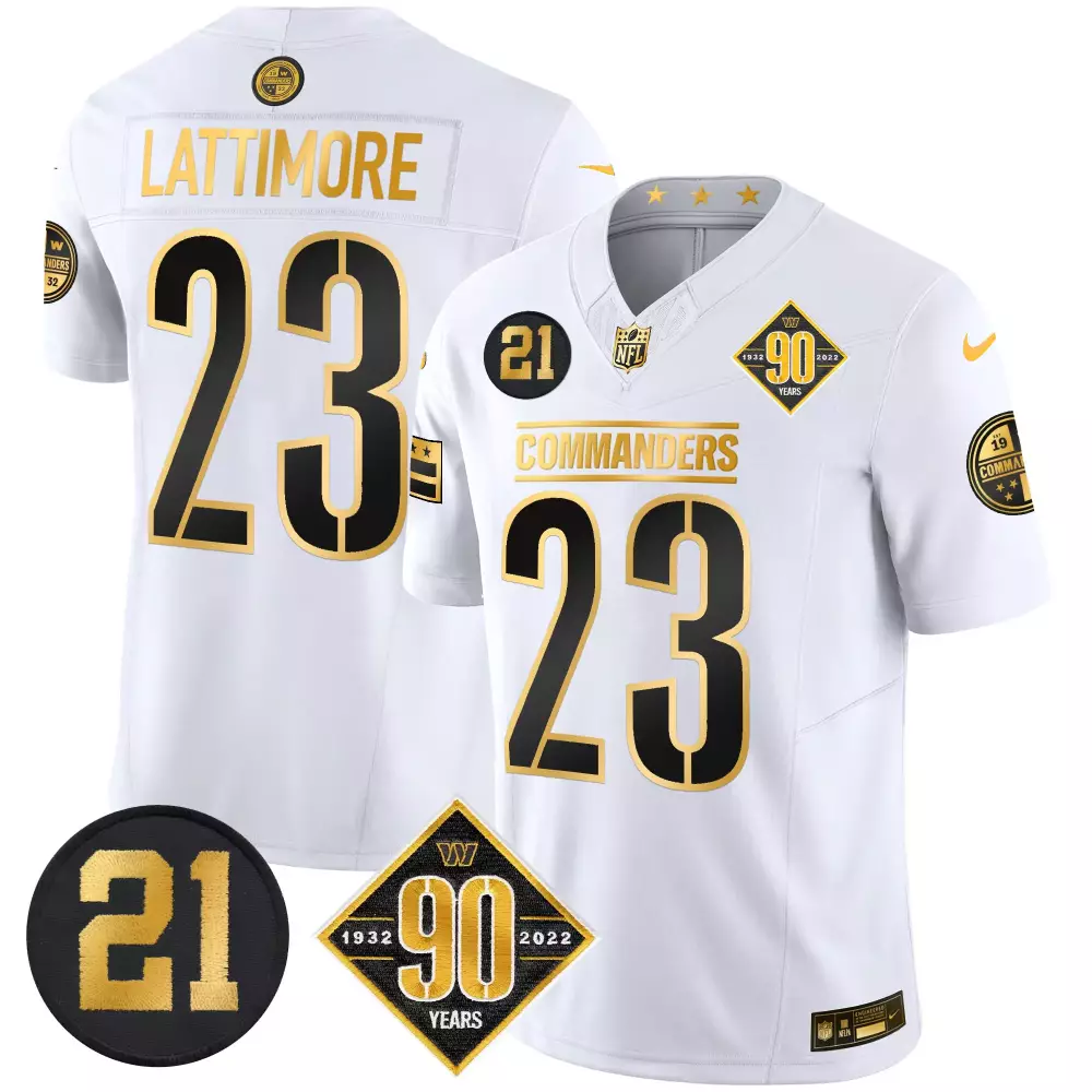 Marshon Lattimore 23 Commanders Jersey White 90th Anniversary 90 Years 1932-2022 19