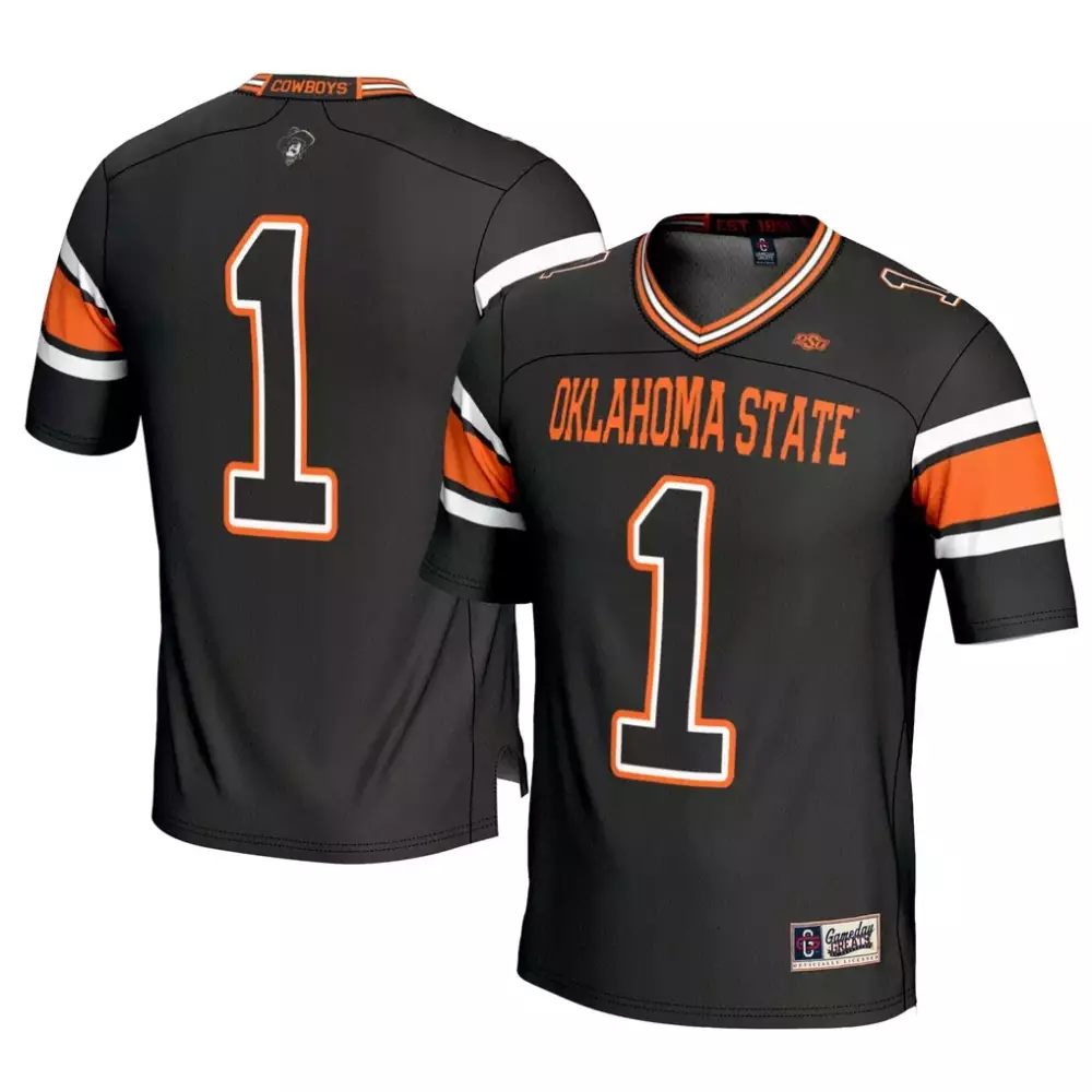 Custom Oklahoma State Cowboys 1 Jersey Black Orange White Gameday