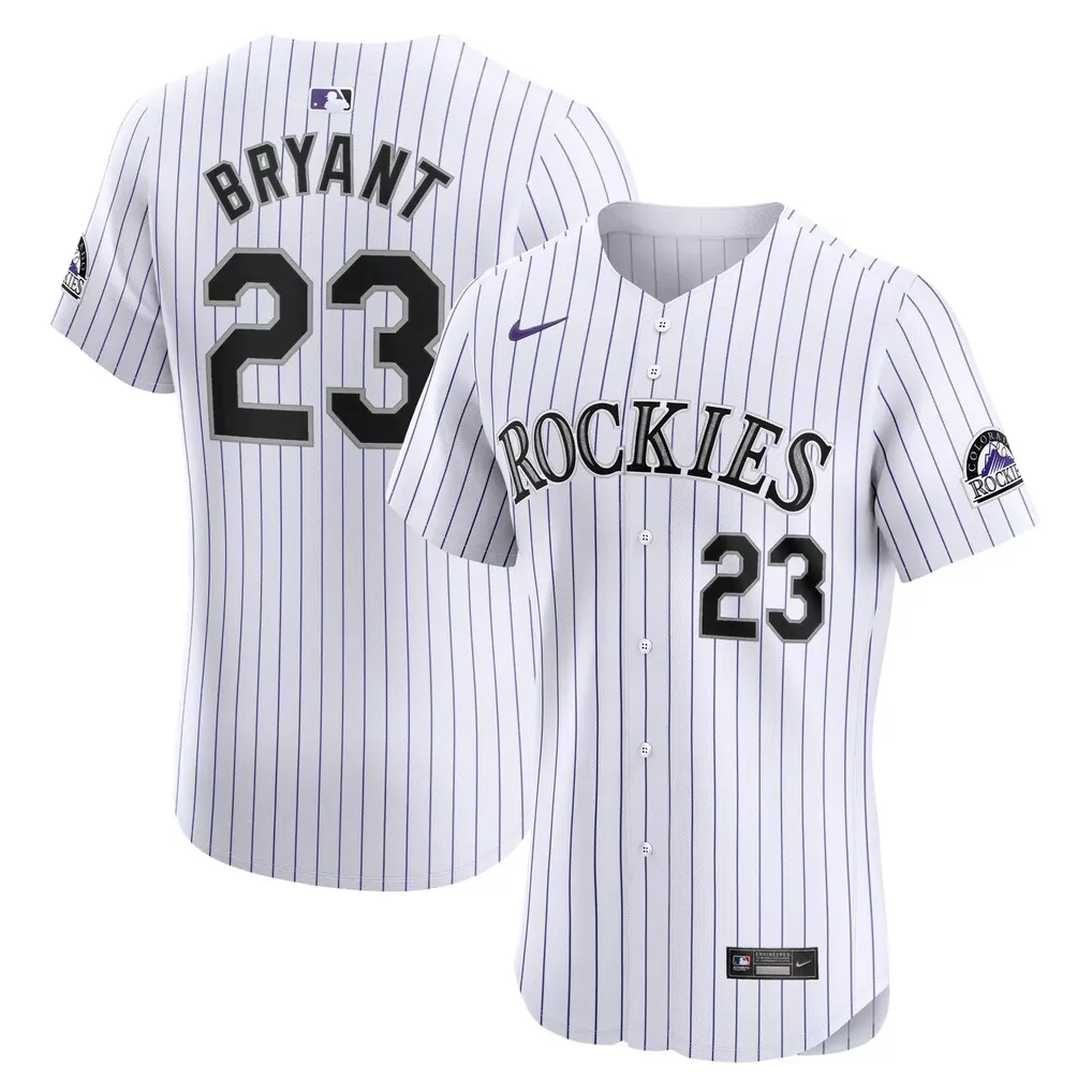 Kris Bryant 23 Rockies Jersey White Men Pinstripe Design Purple Black Home Elite