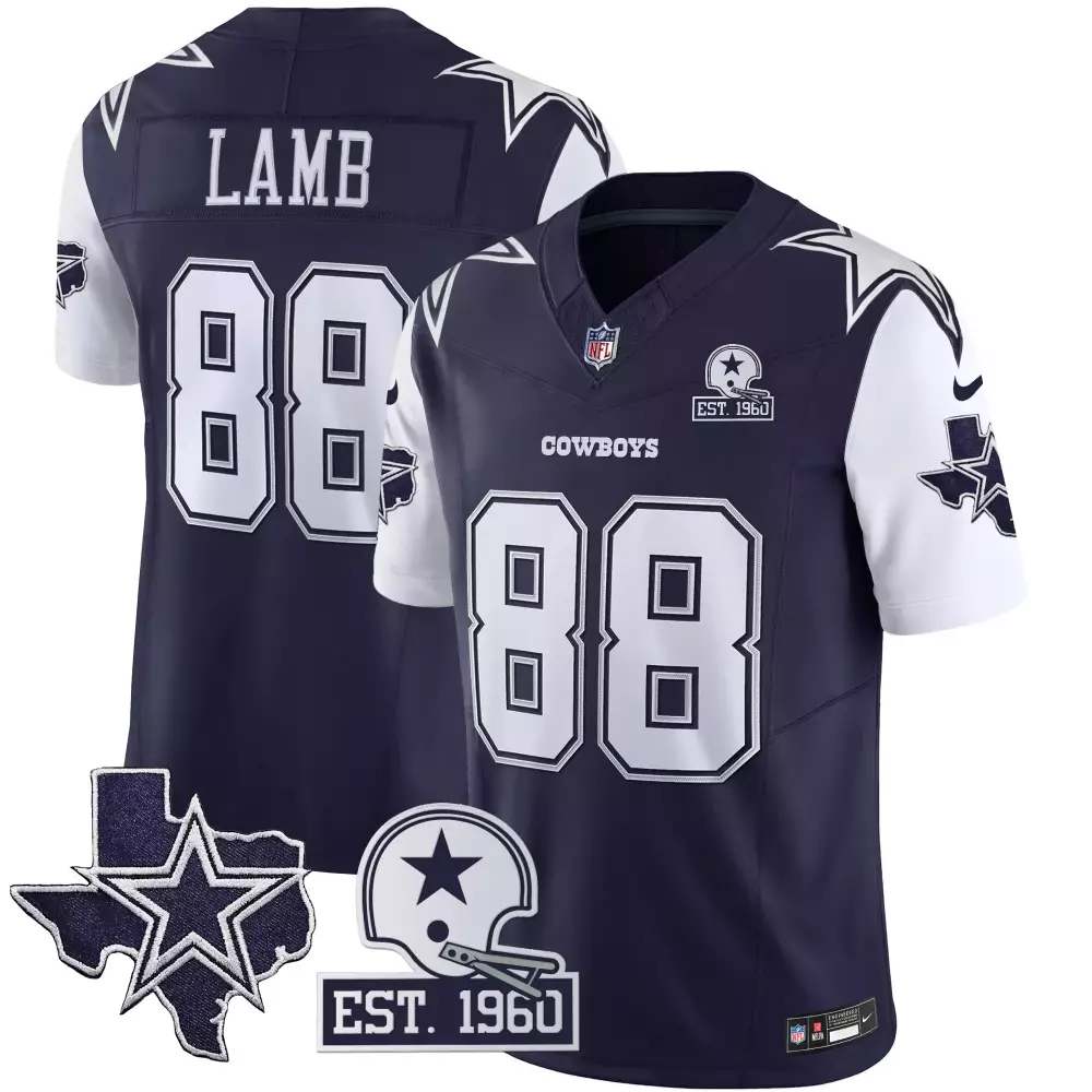 Ceedee Lamb 88 Cowboys Jersey Navy Blue Est. 1960 Helmet Texas Star Men Player White