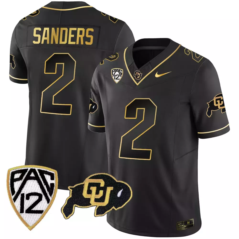 Shedeur Sanders 2 Jersey Black Blackout Colorado Buffaloes 2023 Men Gold Vapor Limited