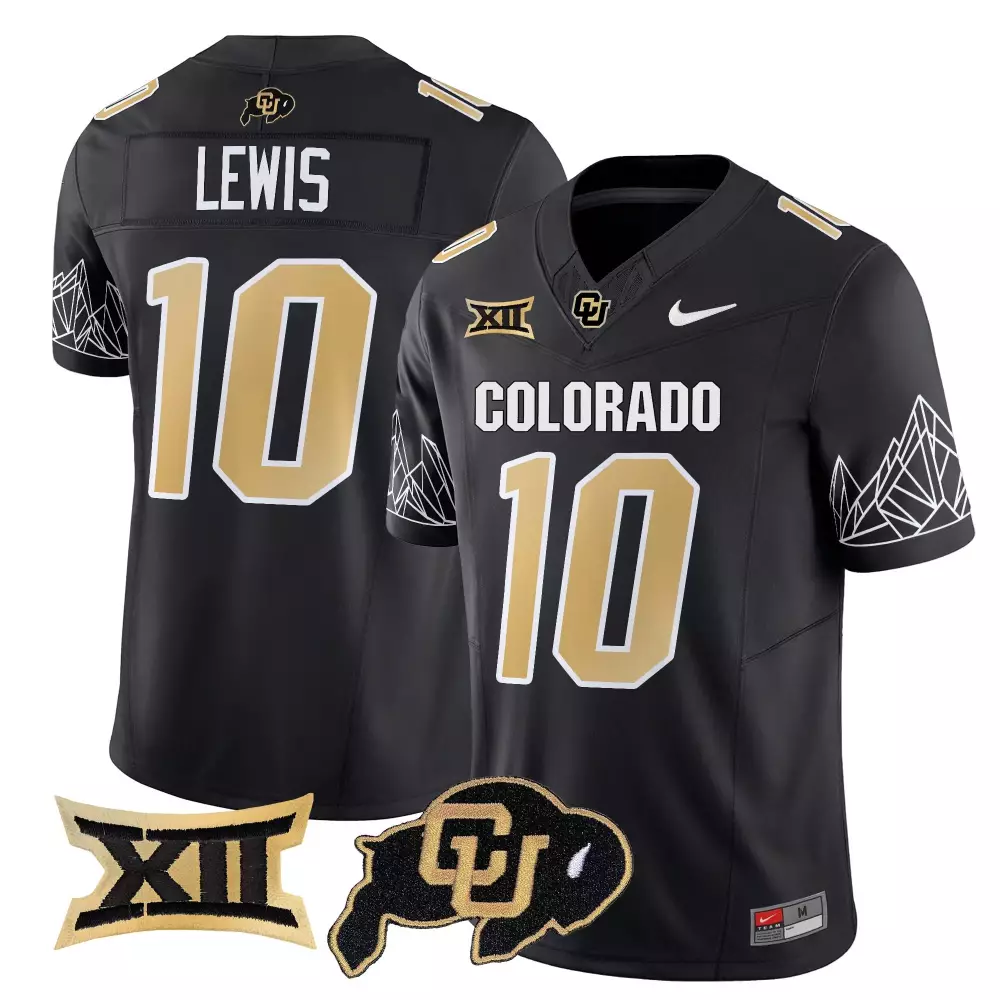 Lewis Buffaloes 10 Jersey Black Colorado Big Cu Men Gold White Stitched Limited