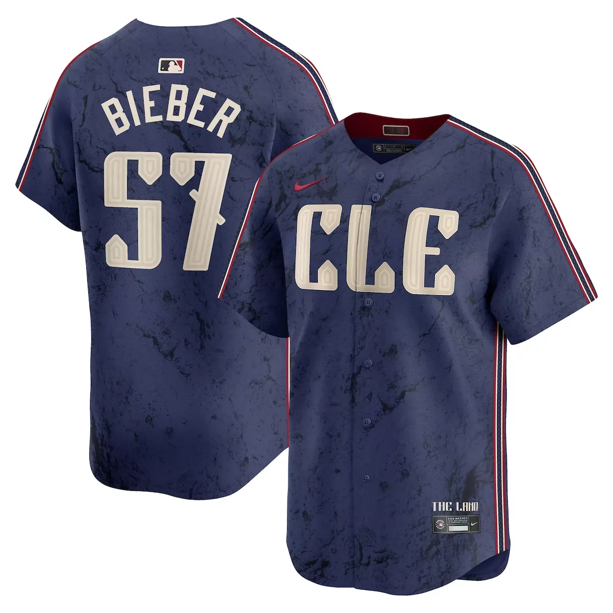 Shane Bieber 57 Jersey Navy Blue City Connect Cleveland Guardians Men Custom Design