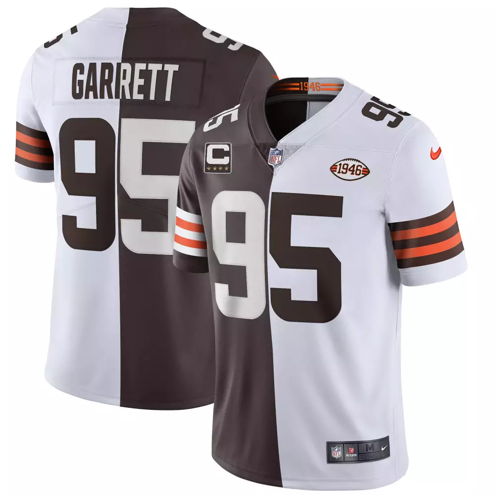 Myles Garrett 95 Cleveland Browns Jersey Brown Men Split Design White Orange Vapor