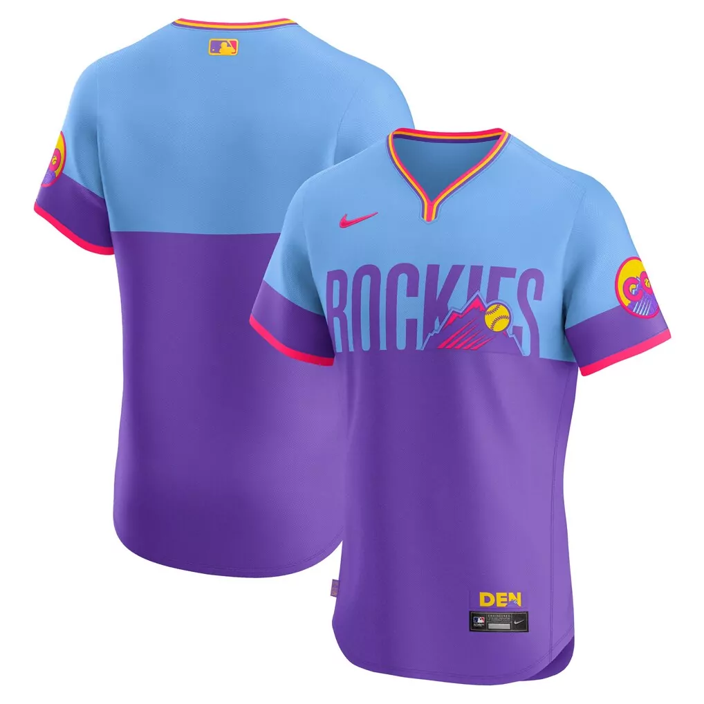 Not Specified Colorado Rockies Jersey Light Blue Men Split Design Purple Pink Yellow