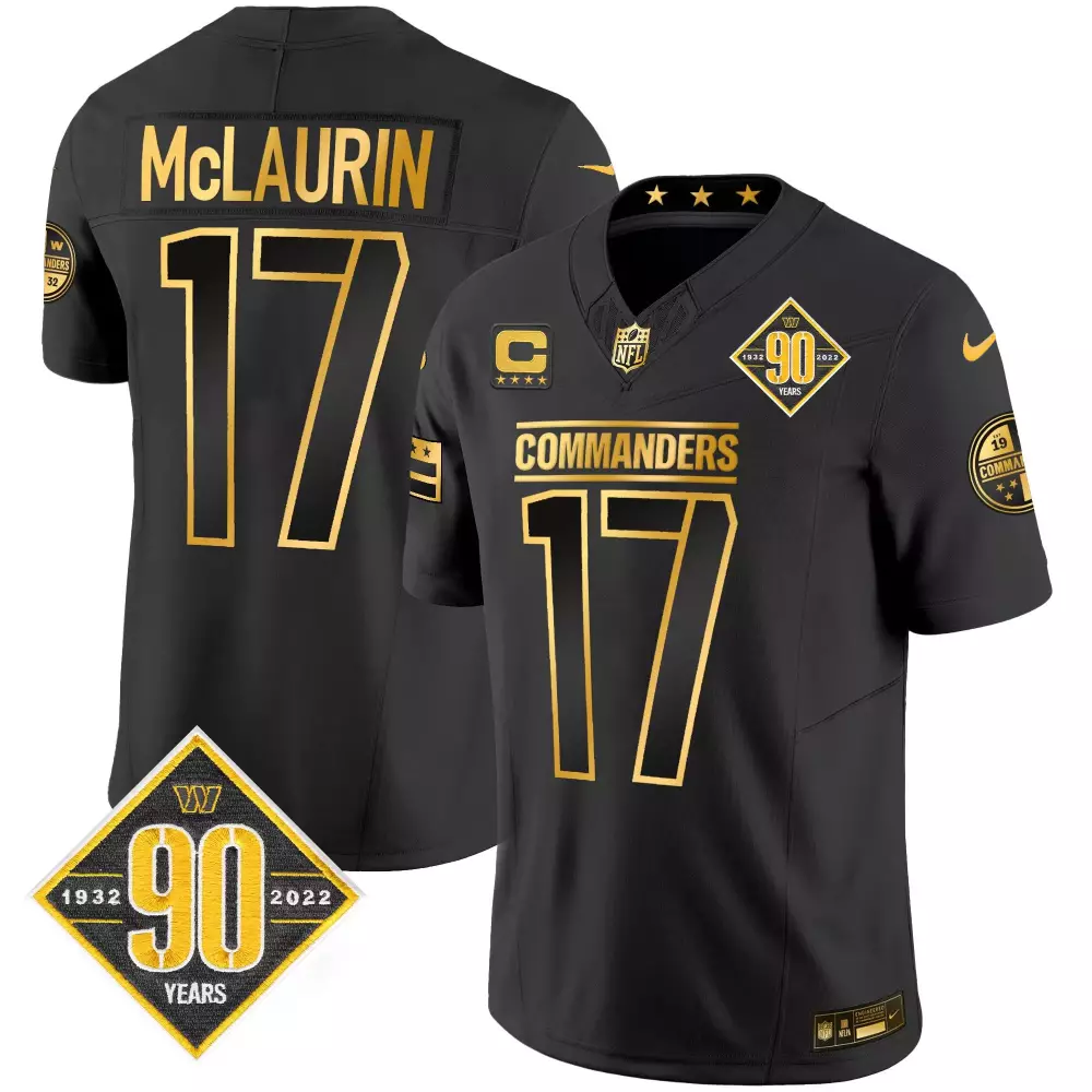 Terry Mclaurin 17 Commanders Jersey Black 90 Years 1932-2022 19 Men Player Gold All