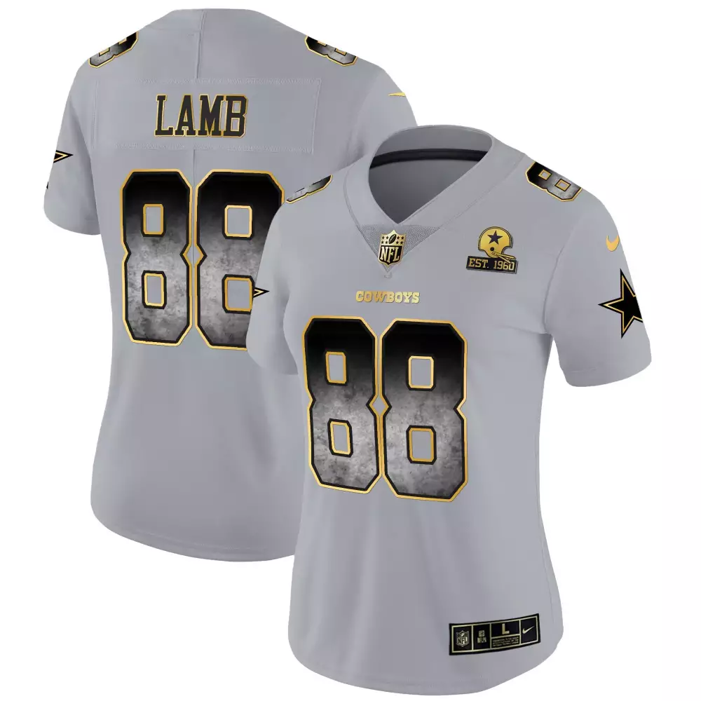 Ceedee Lamb 88 Cowboys Jersey Gray Women Alternate Black Gold Vapor All Stitched