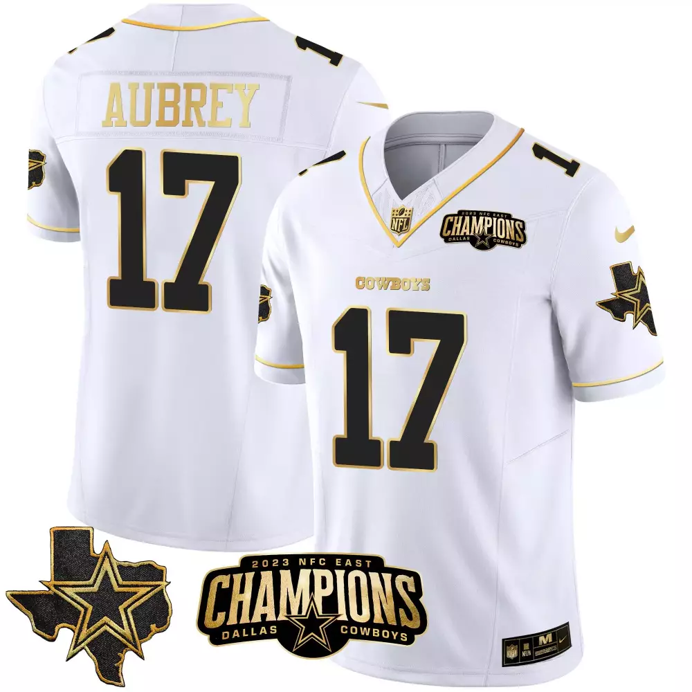Brandon Aubrey 17 Cowboys Jersey White 2023 NFC East Champions Texas Star Men Black