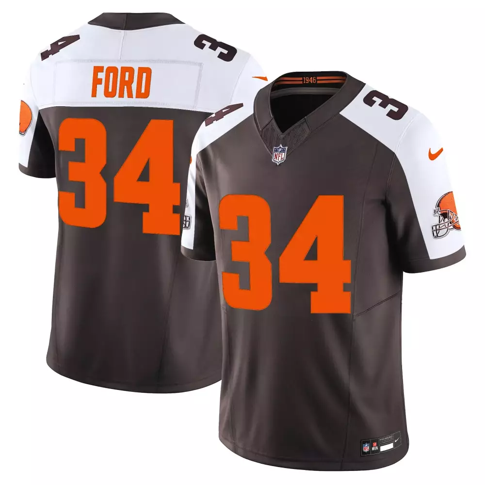 Jerome Ford 34 Cleveland Browns Jersey Brown Men Replica White Orange Vapor Stitched